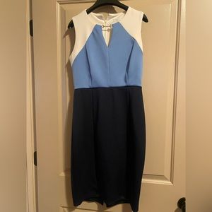 Blue and white work dress
